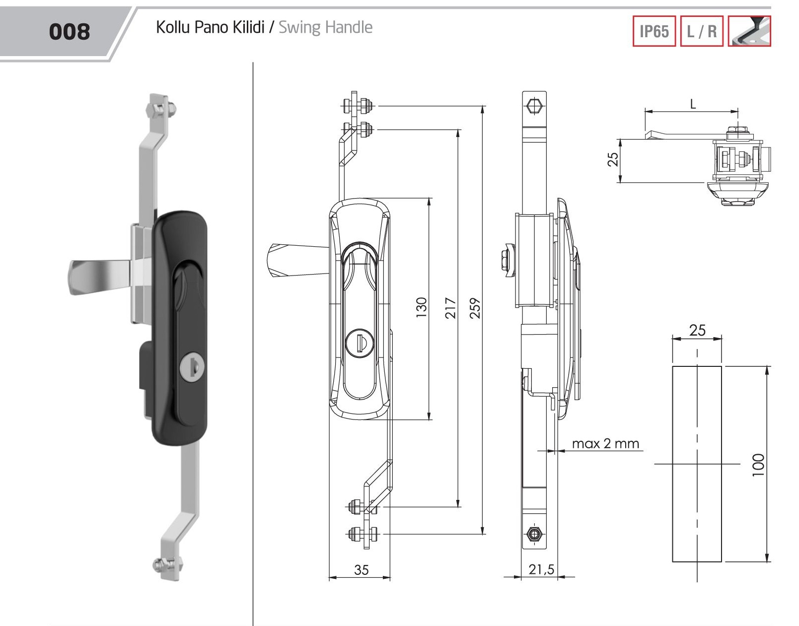 KOLLU KİLİT İSP. PLASTİK KOL EURO KEY 1333