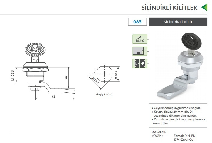 ÇEYREK DÖNÜŞLÜ KİLİT ANAHTARLI (METAL YAYLI)