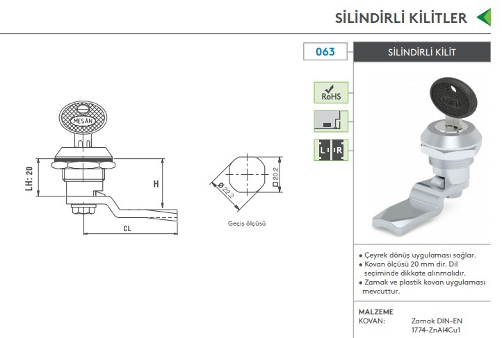 ÇEYREK DÖNÜŞLÜ KİLİT ANAHTARLI (METAL YAYLI)