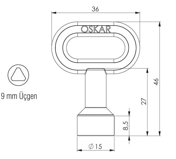 KÜÇÜK BOY 9 MM ÜÇGEN ANAHTAR - KROM KAPLAMA
