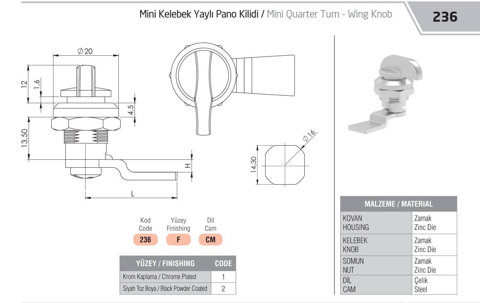 MİNİ KELEBEK YAYLI PANO KİLİDİ-KROM KAPLAMALI