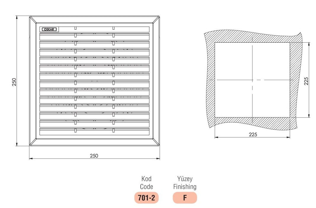 HAVALANDIRMA FİLTRESİ 250mmX250mm RAL 7035