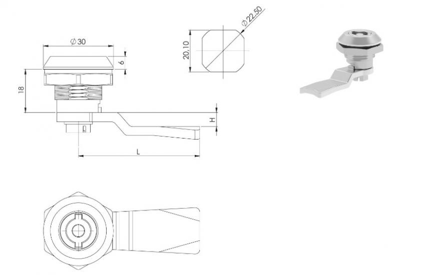 YAYLI PANO KİLİDİ - 9 mm ÜÇGEN GÖBEK KROM KAPLAMA