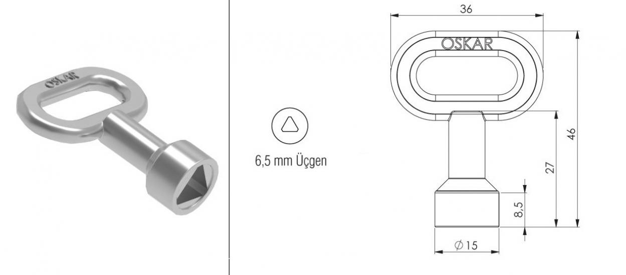 MİNİ BOY 6,5 MM ÜÇGEN ANAHTAR - KROM KAPLAMA