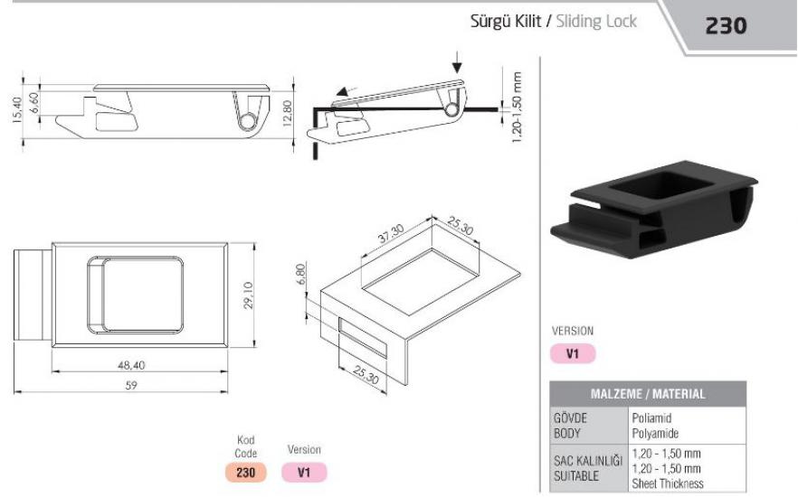 SÜRGÜ KİLİT 1.20-1.50 MM SAC KALINLIK