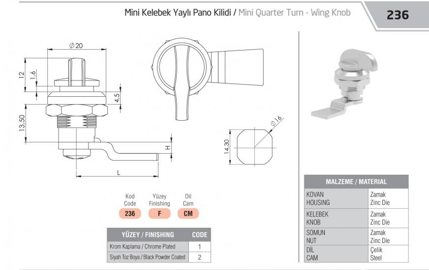 MİNİ KELEBEK YAYLI PANO KİLİDİ-KROM KAPLAMALI