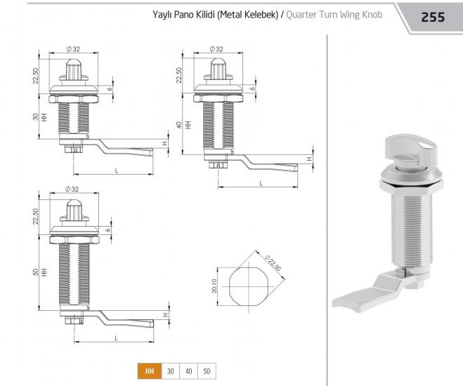 KELEBEK YAYLI PANO KİLİDİ H:30MM KROM KAPLAMA