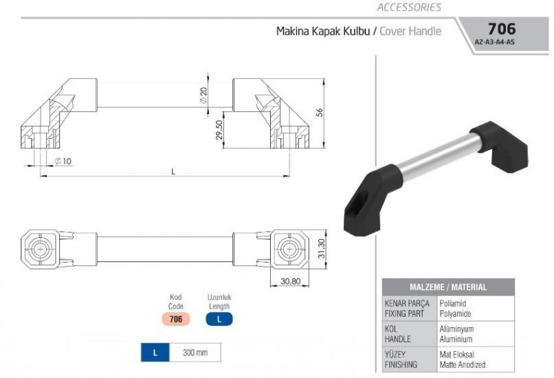 MAKİNA KAPAK KULPU 20mm*300mm